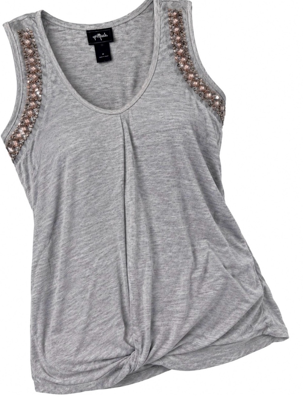 Daytrip Light Gray Embellished Knot-Front Tank